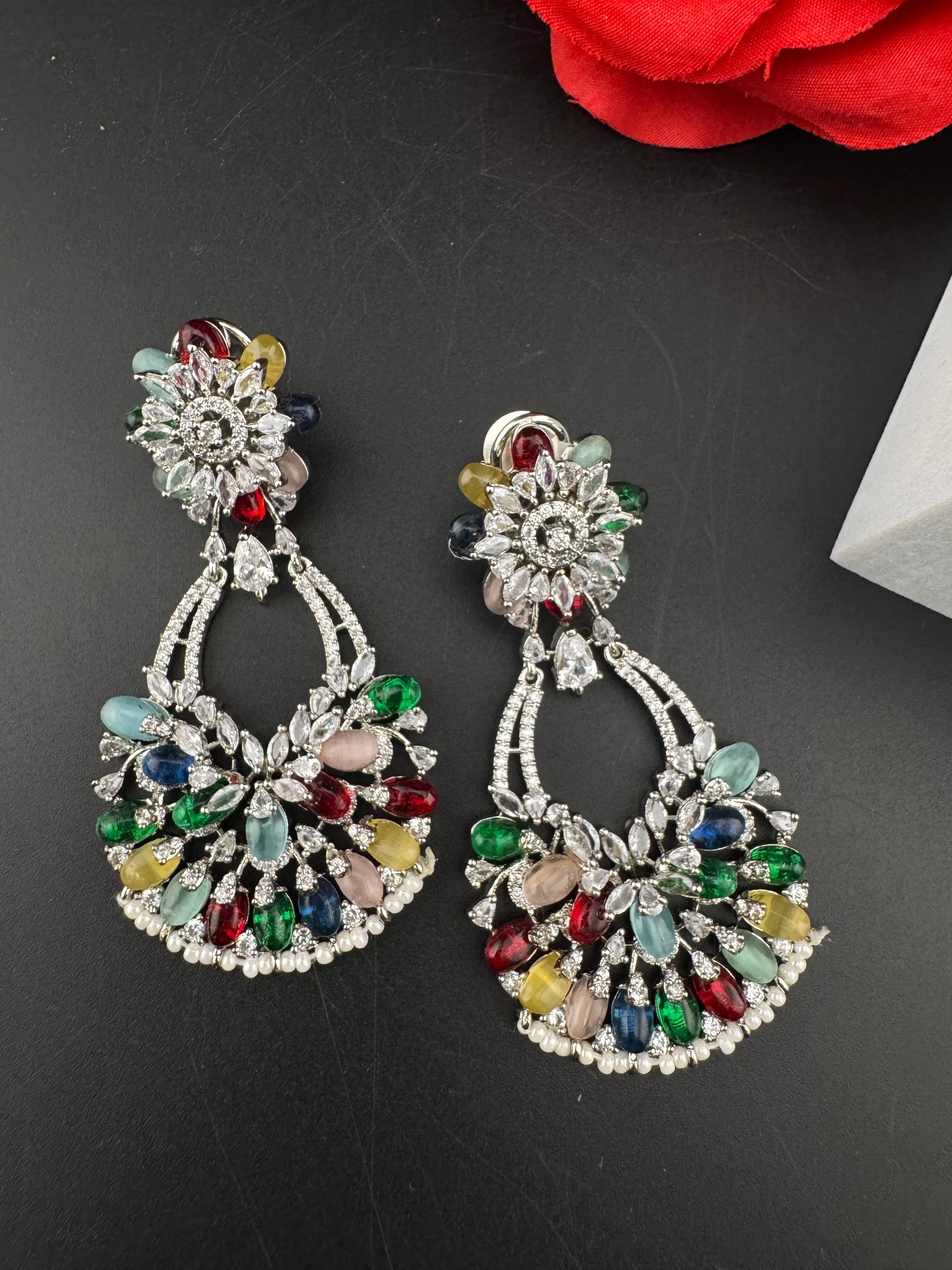 Premium Cubic Zirconia Pearl Chandelier Drop earrings is designer Inspired, Statement Drop Dangle earring, Bridal, Party, Wedding jewelry,