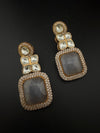 Gray and Gold Kundan, Stone Chandelier Drop Earrings, Bridal, Moissanite, CZ, Designer jewelry