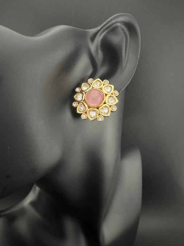 Kundan, cubic Zirconia, stones Stud Earrings, Tyaani Inspired Indian Jewelry