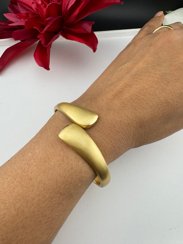Brushed finished Gold Cuff Bracelet Bangle, Anti Tarnish, fits sizes upto 2.6"