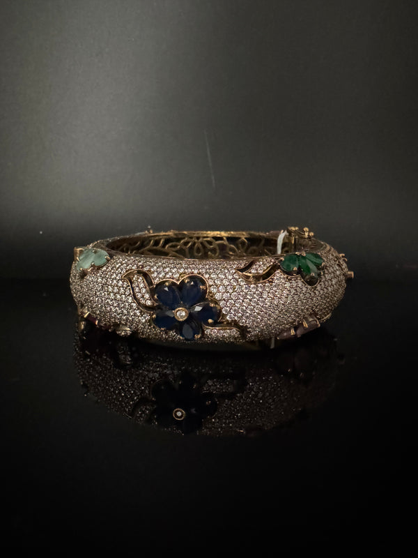 Openable Matt Gold Plated Bangle with Crystal Stones, CZ Nano Setting (Fits 2.6" Diameter)