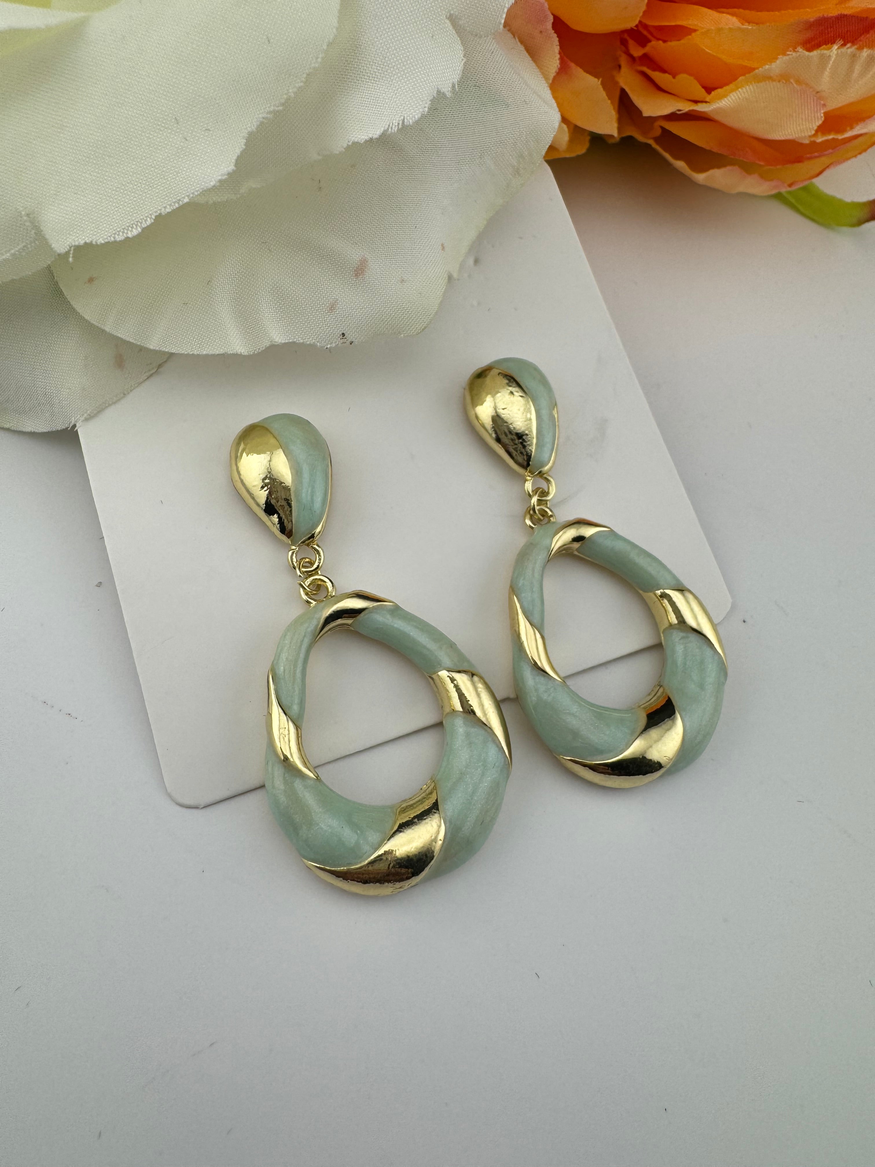 High Quality Premium Enamel and gold Designer Drop Earrings
