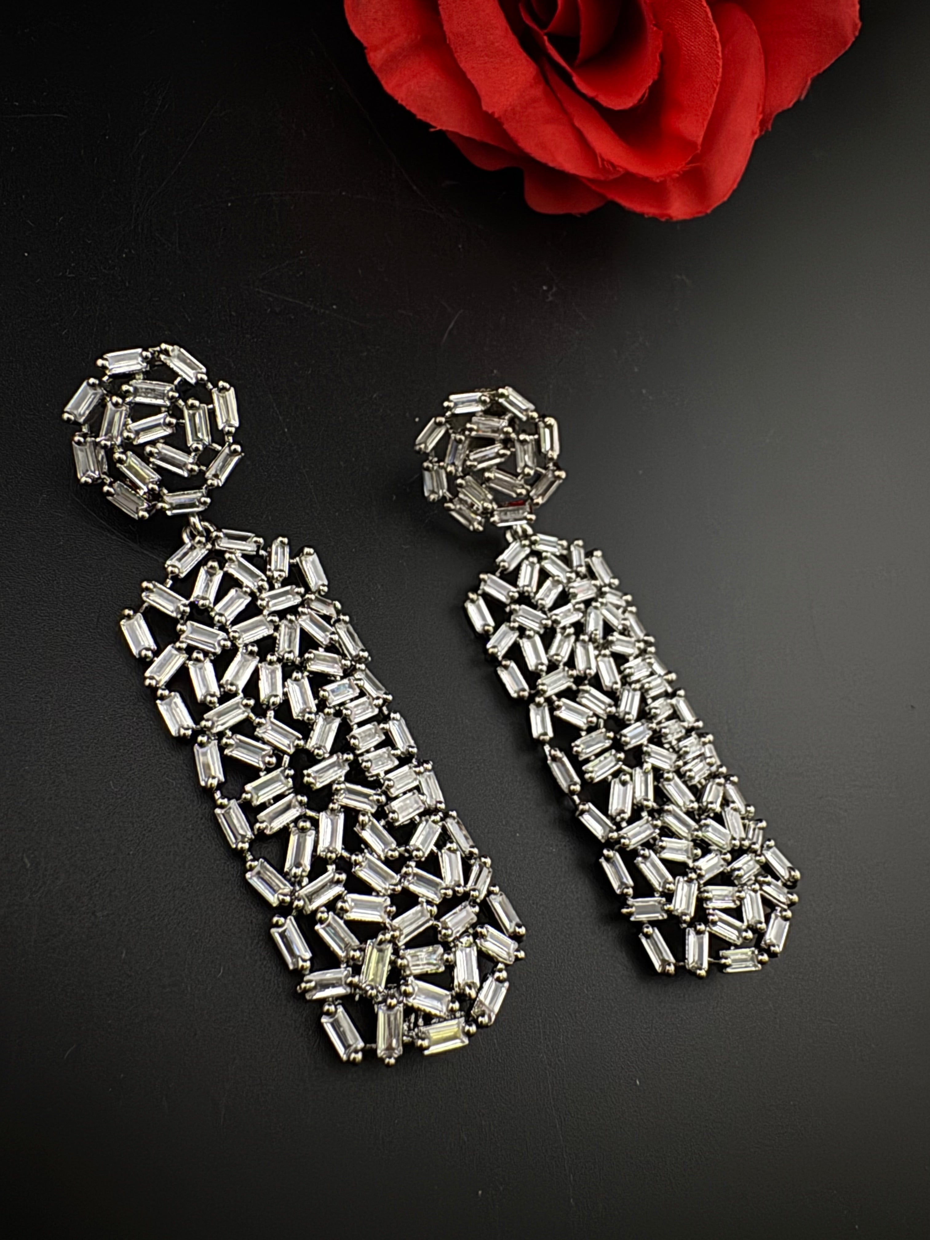 Premium Cubic Zirconia Chandelier Long earrings is designer Inspired, Statement Long earring, Bridal, Party, Wedding jewelry, Shiny