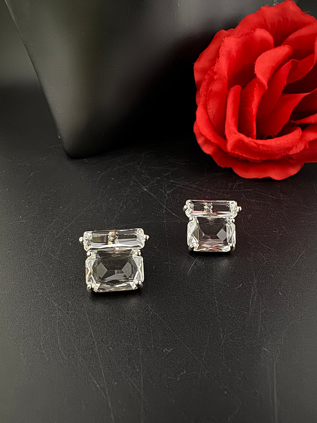 Premium designer Studs earring with clear glass stones, stylish, Statement Jewelry, jewelry for all ages, best for Bridesmaid Gift