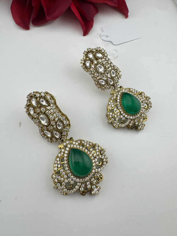 CZ, Kundan, Doublet Stone Chandelier Drop Earrings, Bridal, Moissanite, Designer jewelry