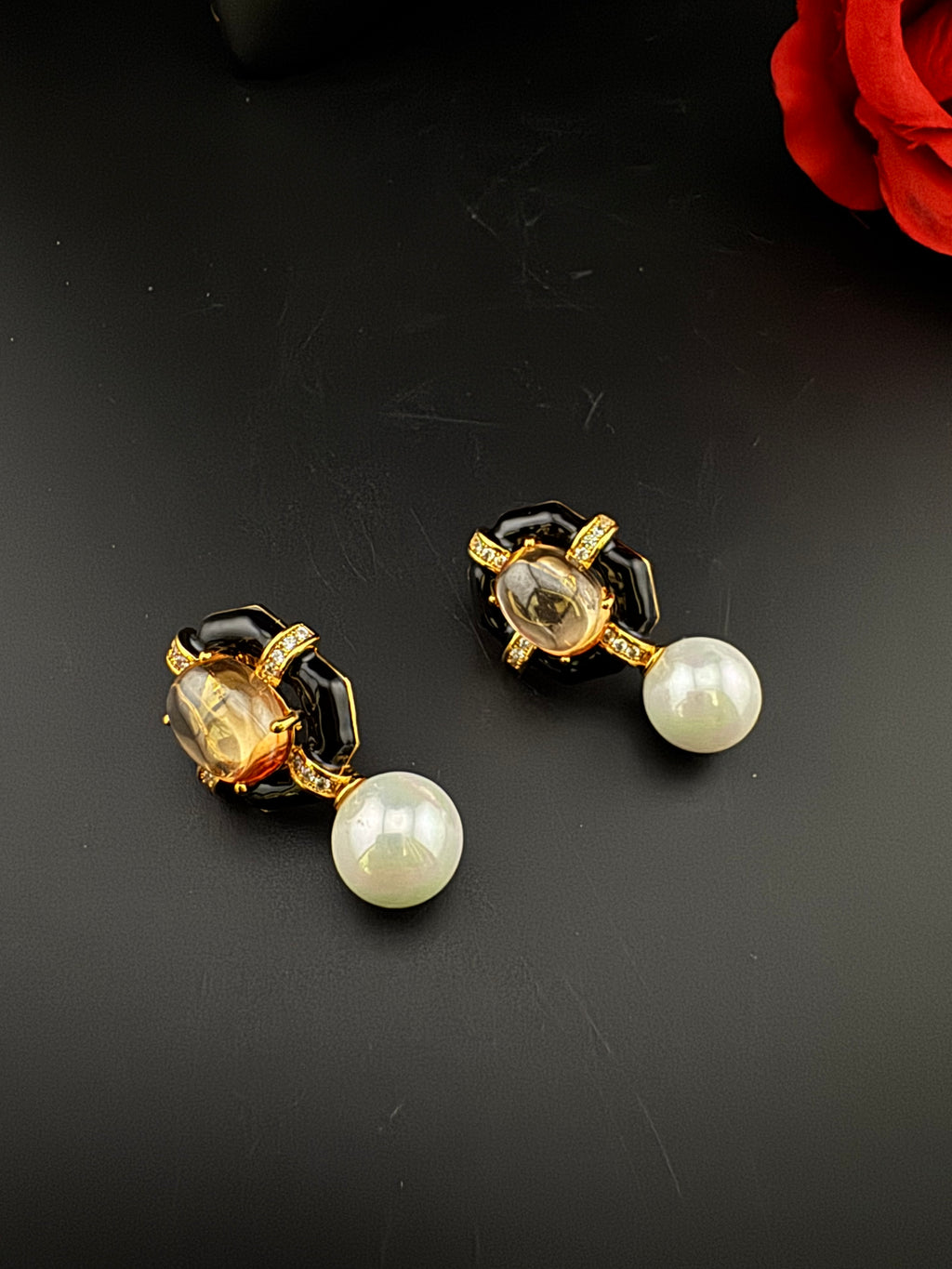 Designer inspired Enamel and Stone Pearls drop earrings, Statement jewelry, Indian Jewelry, Drop and Studs earrings, Bridesmaid Gift