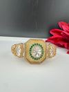 Moissanite Kundan, MOP, CZ Adjustable Bracelet Bangle, Gold Polish (Fits size 2.6")