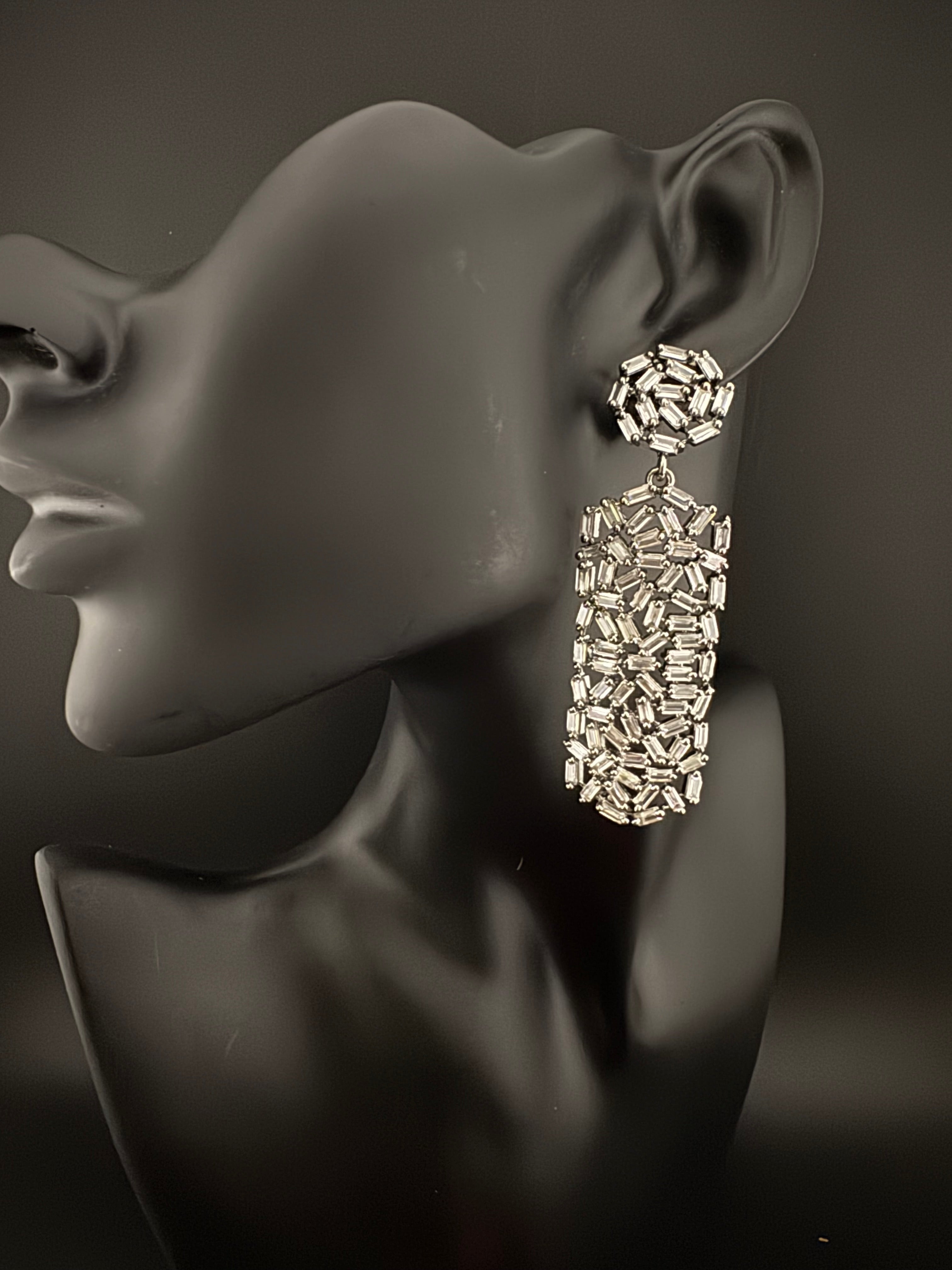 Premium Cubic Zirconia Chandelier Long earrings is designer Inspired, Statement Long earring, Bridal, Party, Wedding jewelry, Shiny