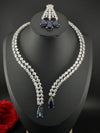 Crystals and CZ Diamond Statement front openable Hasli Necklace Set, Silver Plated Collar set