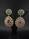 Pink and Green Kundan, CZ, Chandbali Earrings, High shine, Bridal, Moissanite, Tyaani inspired Designer jewelry