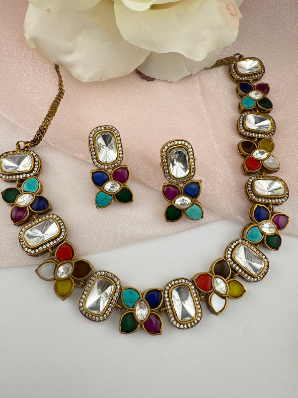 Kundan, Stones, CZ Gold Plated necklace set, Indian Bridal Jewelry set