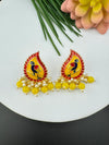 Minakari Small Stud with peacock design and pearls, Minakari detailed Gold earring