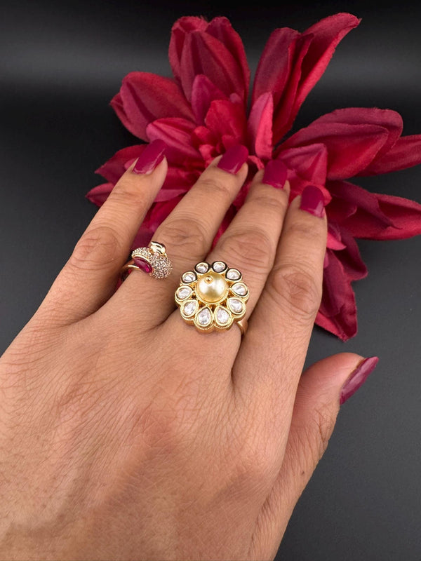 3D Premium 2 Finger Ring in kundan, Italian Mina(Enamel)/Adjustable Finger Ring/Indian Jewelry/Bollywood Jewelry/Indian Wedding jewelry