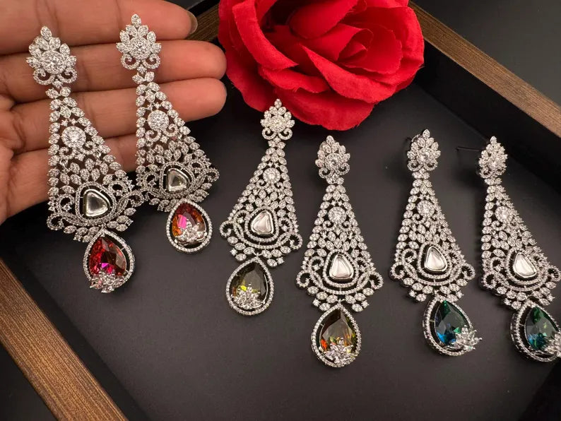 Premium Long Earrings with Swarovski Crystals and Nano Setting Cubic Zirconia Chandelier Earrings