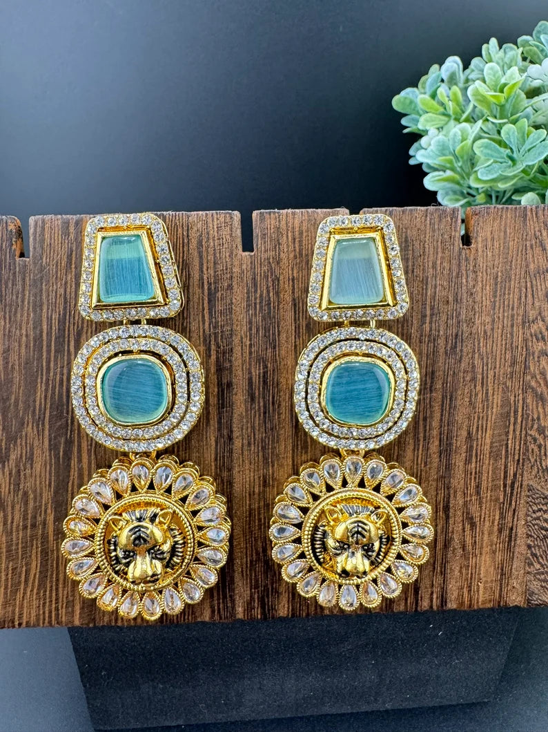 Sabyasachi inspired Chand Bali light Blue, Long Chandelier earring