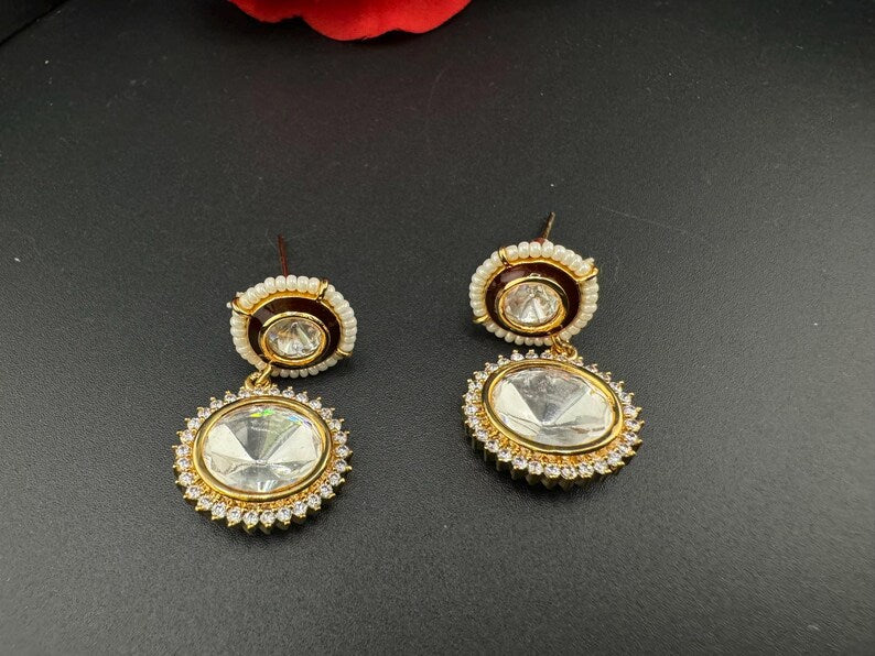 Premium Drop earring with uncut Kundan, CZ, pearls is Tyaani inspired Earrings