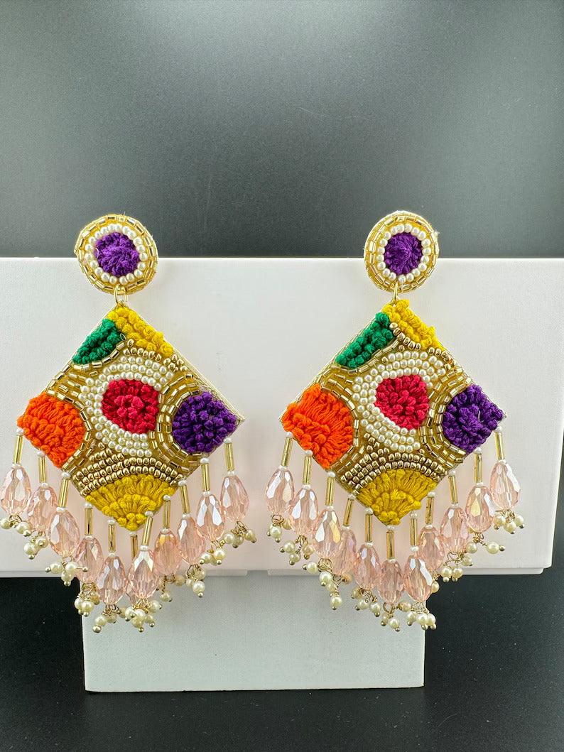 Beaded Multicolor with Tassel Quirky earring/Handmade earring