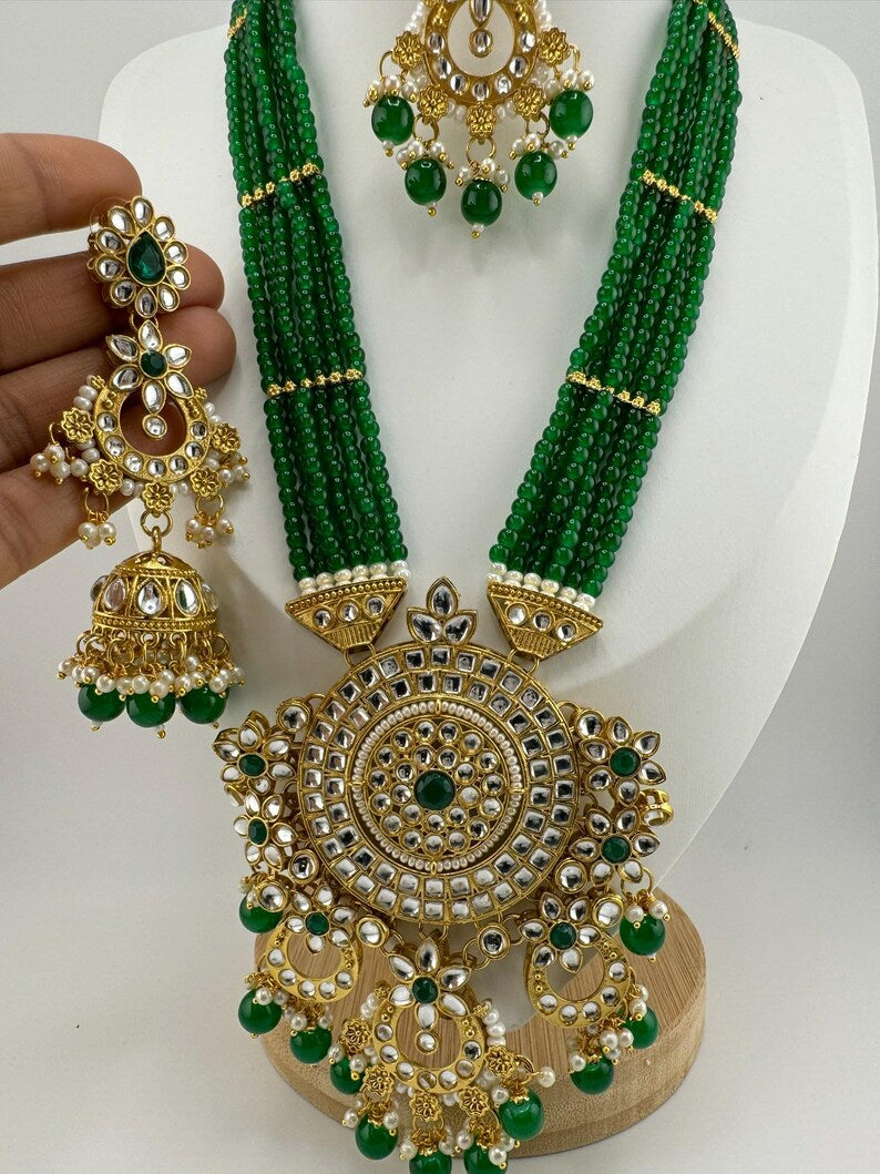 Kundan Bridal Long Necklace Set with Jhumka and Tikka