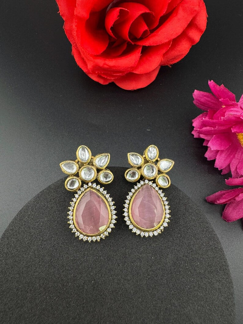 Small Drop earrings With Kundan, Stone and Cubic Zirconia