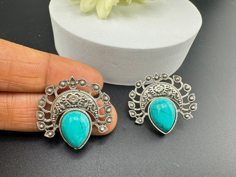 Oxidized German silver small Stone Stud earring