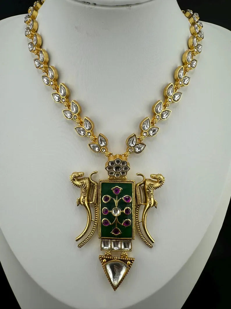 Green Amrapali Inspired, Premium Quality Inlay work on natural stone long Necklace