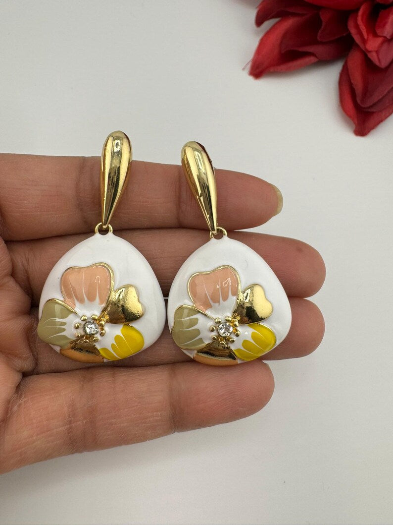 High Quality Premium Enamel and gold Designer Drop Earrings