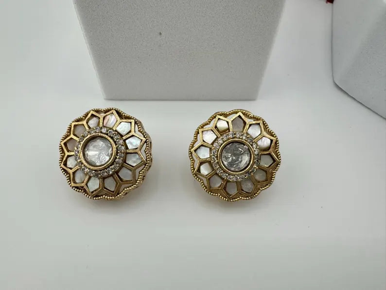 High Quality Premium Moissanite Kundan and Pachi kundan Studs earrings