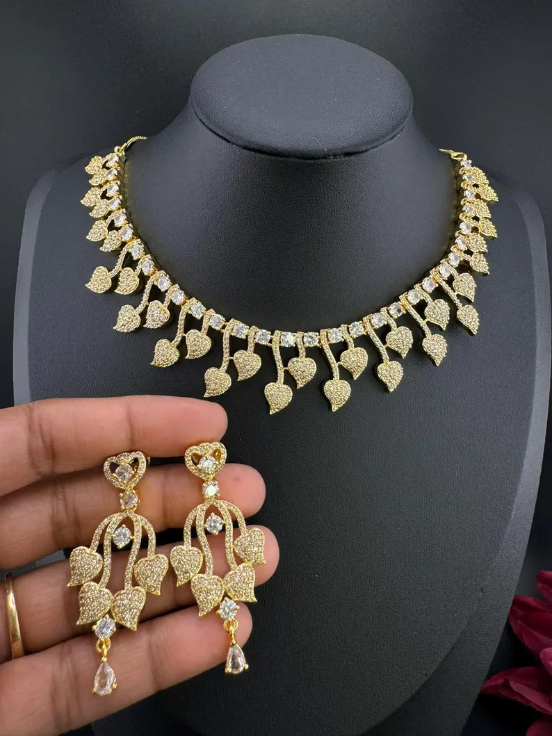 Premium Quality American Diamond, Cubic Zirconia Gold Necklace set