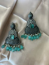 Premium Light Blue oxidized German Silver Chand Bali with CZ and stone