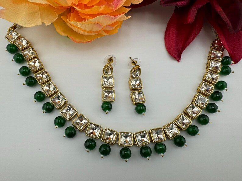 Kundan and Pearls Sleek Necklace Set