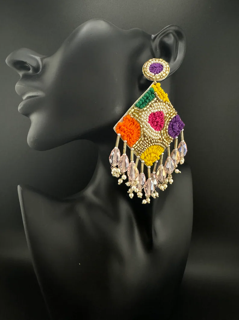 Beaded Multicolor with Tassel Quirky earring/Handmade earring