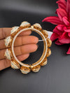Moissanite Kundan, Enamel, CZ Rajwadi Pacheli Bracelet Bangle Kada, Gold Polish(fits 2.6" wrists)