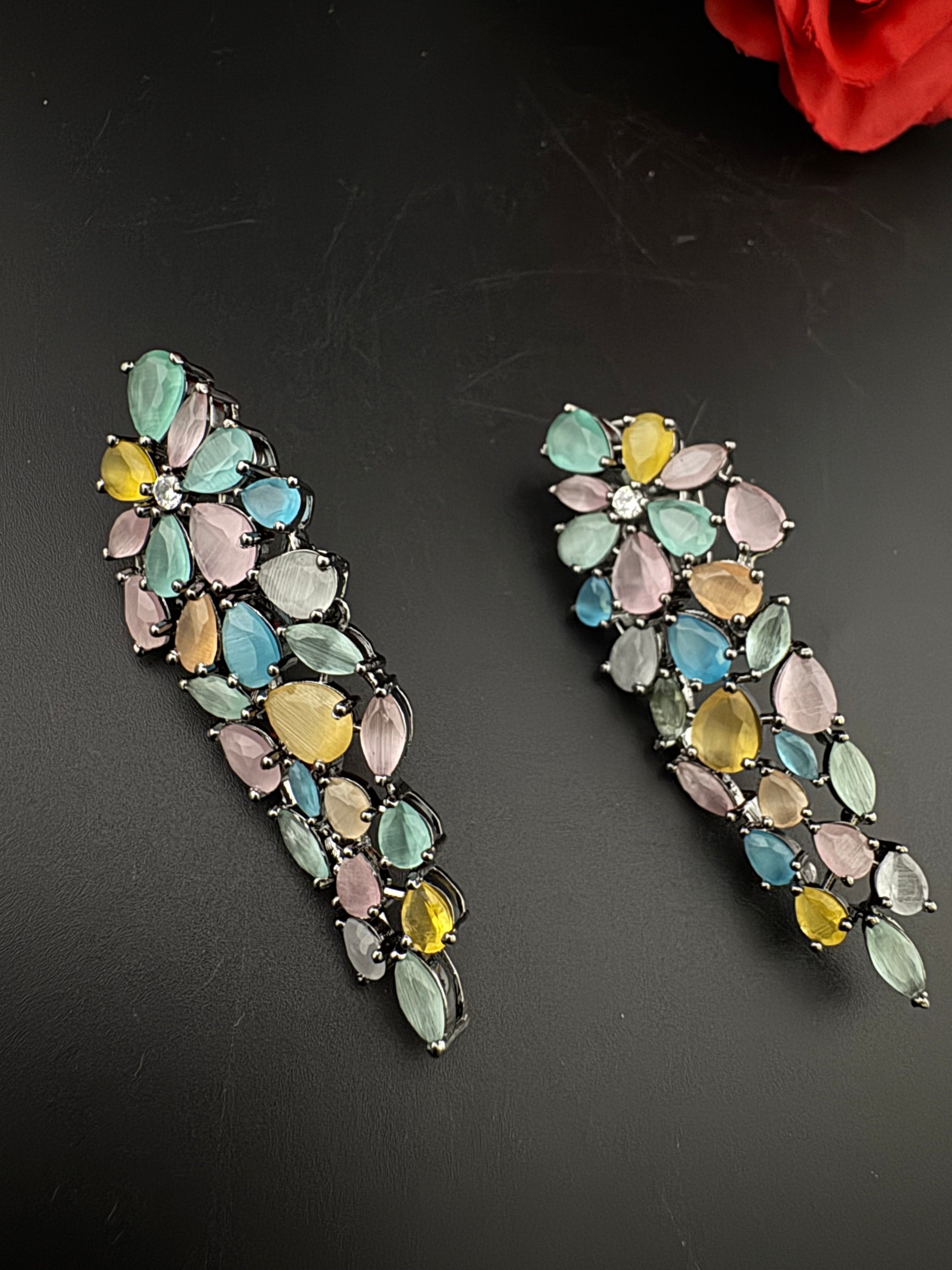 Premium Cubic Zirconia and stones Chandelier Long Victorian earrings is designer Inspired, Statement Long earring, Bridal, Party jewelry