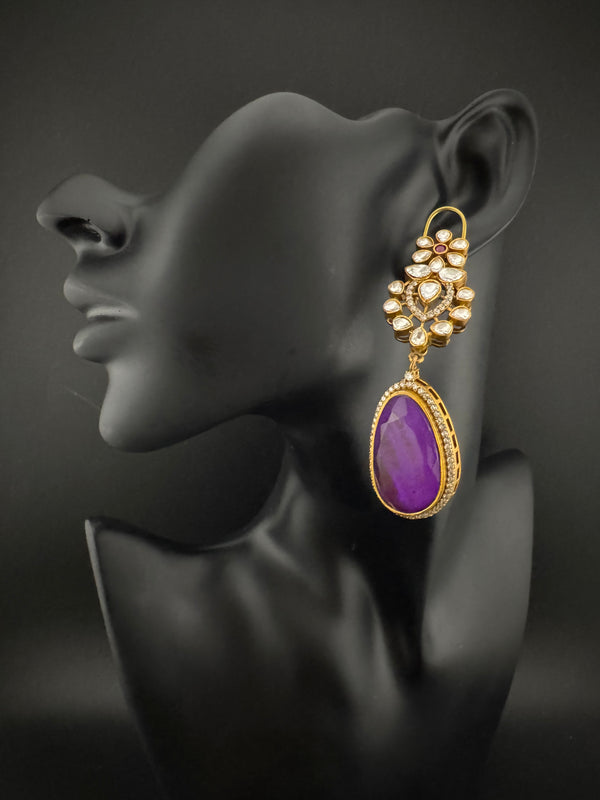 Kundan, CZ, Gold, Doublet Stone Chandelier Long Earrings, Bridal, Moissanite, CZ, Designer jewelry