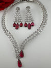 Crystals and CZ Diamond Statement front openable Hasli Necklace Set, Silver Plated Collar set