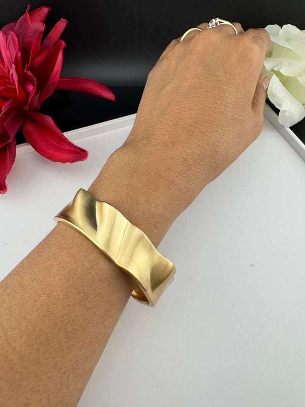 Brushed finished Gold Chunky Cuff Bracelet Bangle, Anti Tarnish, fits sizes upto 2.6"