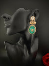 Green and Gold Kundan, Doublet Stone Chandelier Drop Earrings, Bridal, Moissanite, CZ, Designer jewelry