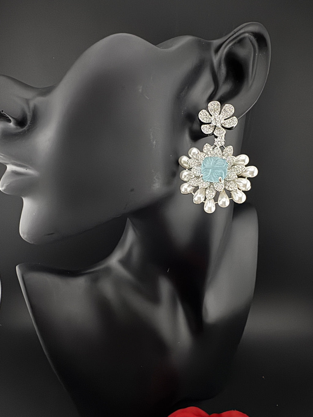 Premium Nano Setting Cubic Zirconia Carved Stone Pearls Drop earrings in unique 3D shape, stylish, Statement earring/Bridal Bridesmaid gift