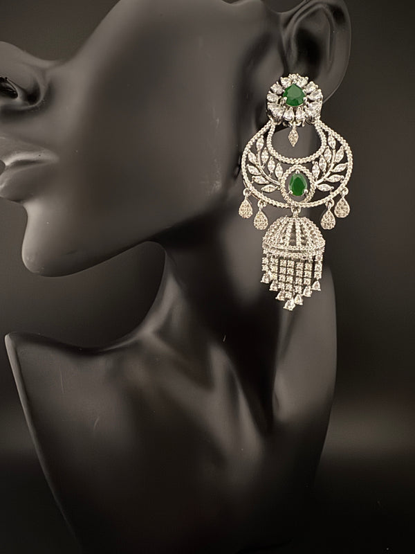 Premium Cubic Zirconia Chandbali humka earrings is designer Inspired, Statement Long earring, Bridal, Party, Wedding jewelry, chic, Indian