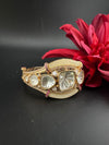 Moissanite Kundan, MOP, CZ Adjustable Bracelet Bangle, Gold Polish Designer Bangle