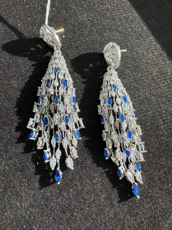 Swarovski inspired Crystal, cubic zirconia, diamonddangle long earrings, Indian Jewelry