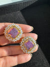 Gold Polish Crystal Stone Stud Earrings, Cubic Zirconia, AD, CZ, Indian Jewelry