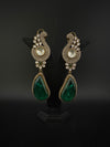 Kundan, CZ, Gold, Doublet Stone Chandelier Long Earrings, Bridal, Moissanite, CZ, Peacock Designer jewelry