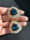 Gold Polish Crystal Stone Stud Earrings, Cubic Zirconia, AD, CZ, Indian Jewelry
