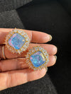 Gold Polish Crystal Stone Stud Earrings, Cubic Zirconia, AD, CZ, Indian Jewelry