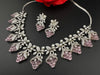 CZ Diamond Statement sleek Necklace Set, White Gold Plated Choker, 3D nature inspired