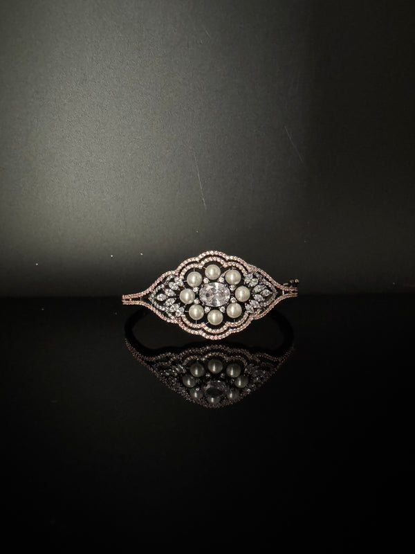 Openable Designer bracelet with Pearls, crystal stones, CZ Nano setting, Fits size upto 2.6"