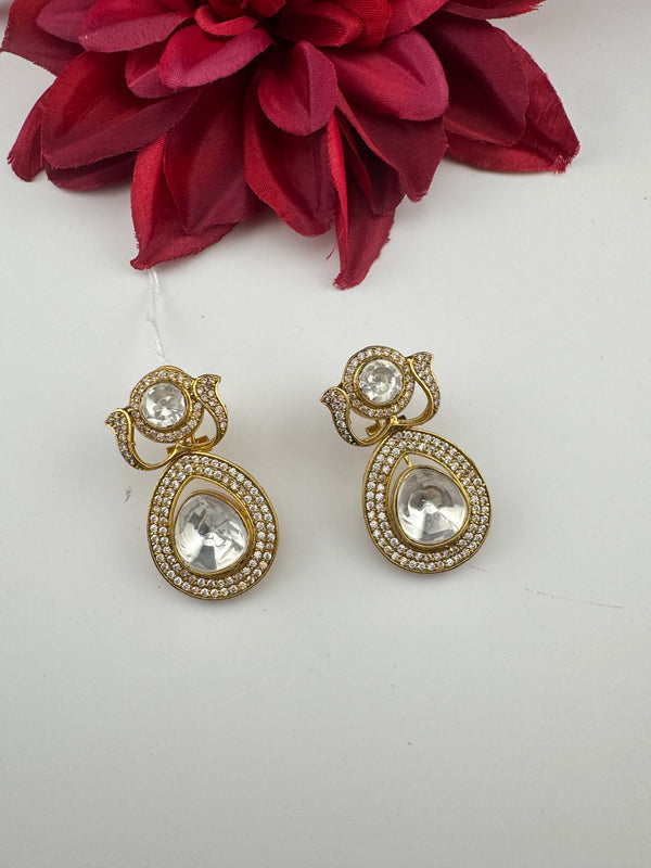 Victorian Uncut Kundan, CZ details is Tyaani Inspired designer earringsDrop Earrings