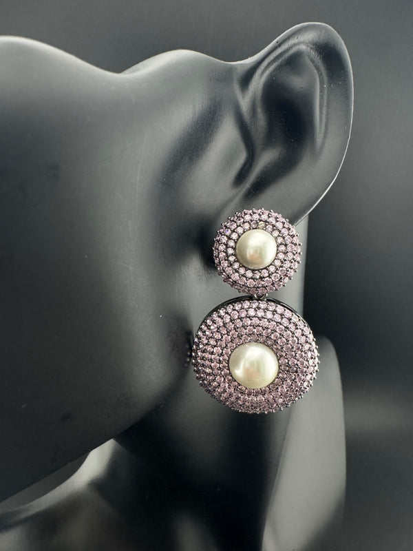 Cubic Zirconia, Diamond nano setting, pearls, Victorian Dangle earrings, Indian Jewelry