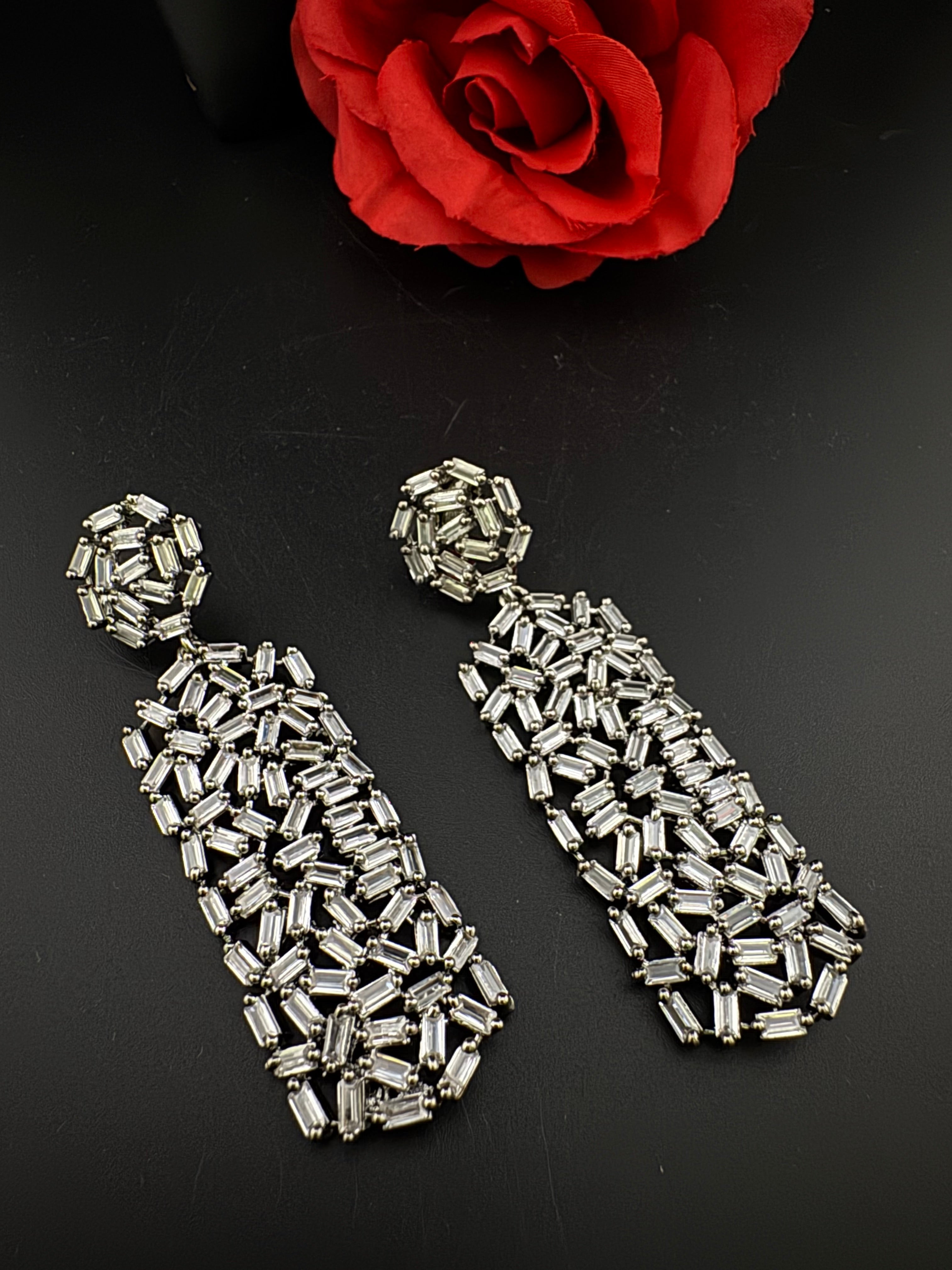 Premium Cubic Zirconia Chandelier Long earrings is designer Inspired, Statement Long earring, Bridal, Party, Wedding jewelry, Shiny